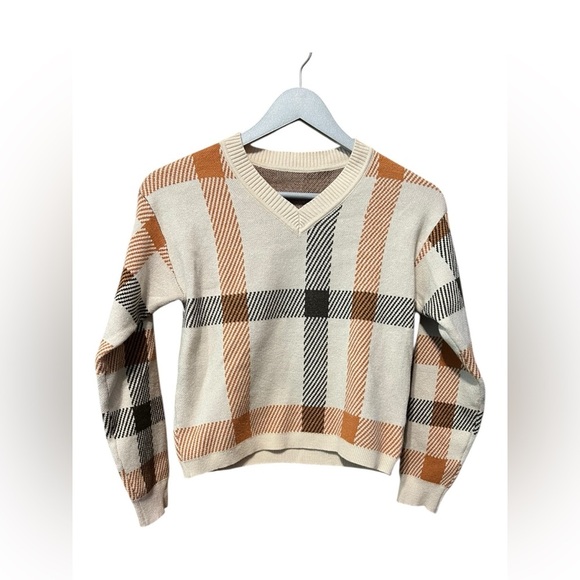 SHEIN Plaid Crop Sweater - Neutral Tones - Approx. Size XS/S - Picture 1 of 3